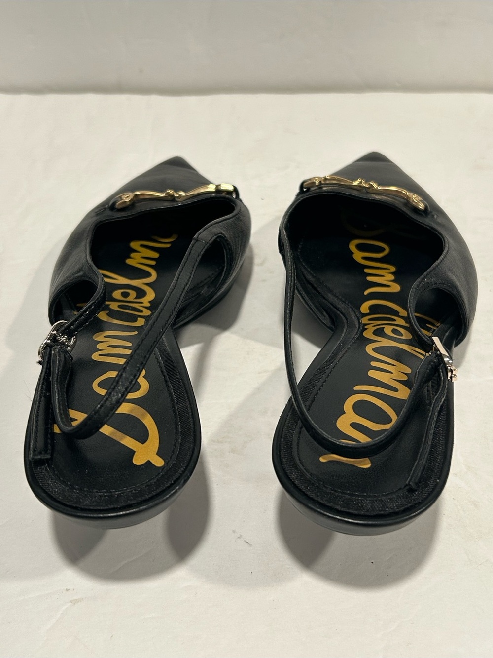 Sam Edelman "Farrah" Black Leather Horsebit Slingback Kitten Heels - Size 6W - Picture 4 of 12